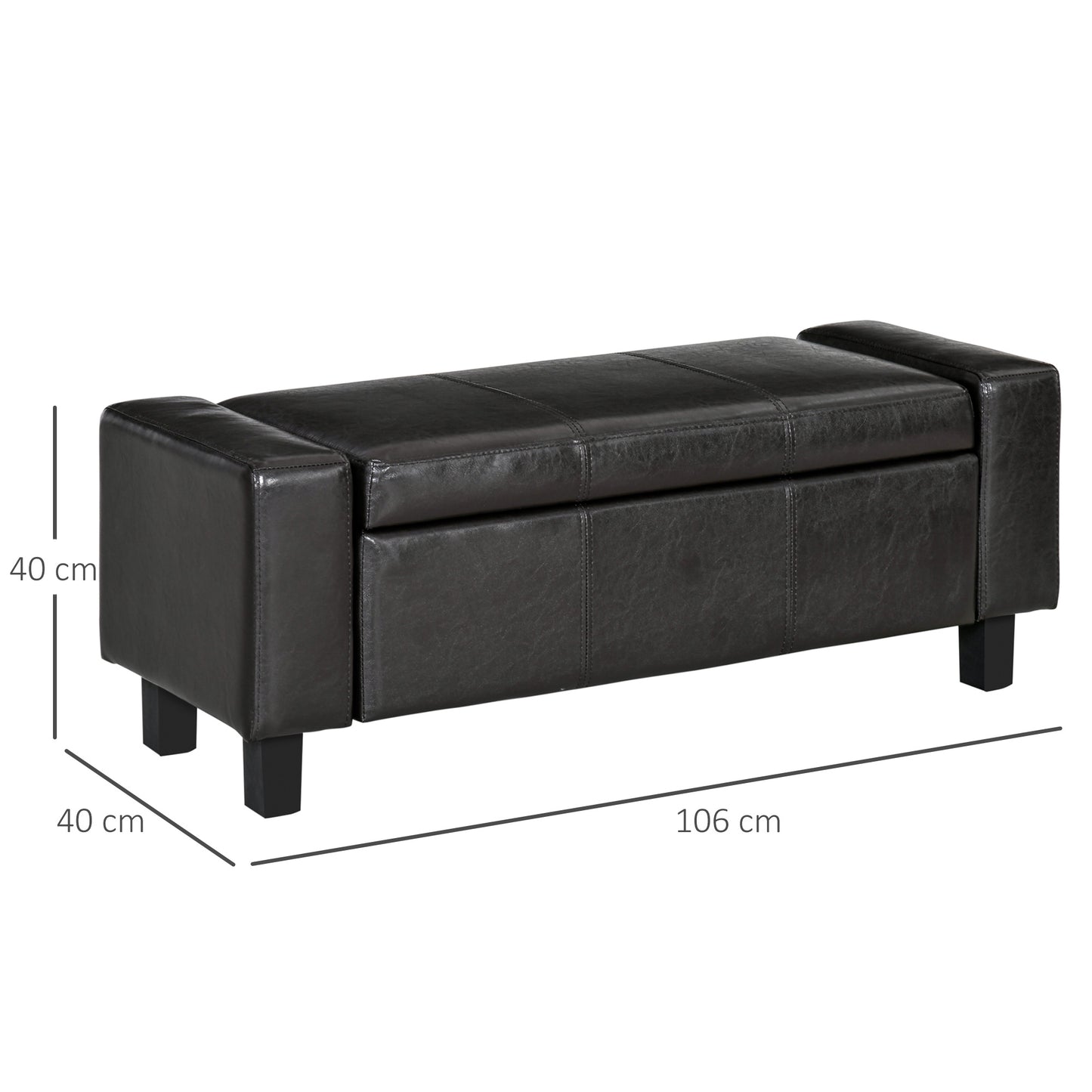 PU Leather Upholstered Flip-Lip Ottoman Black