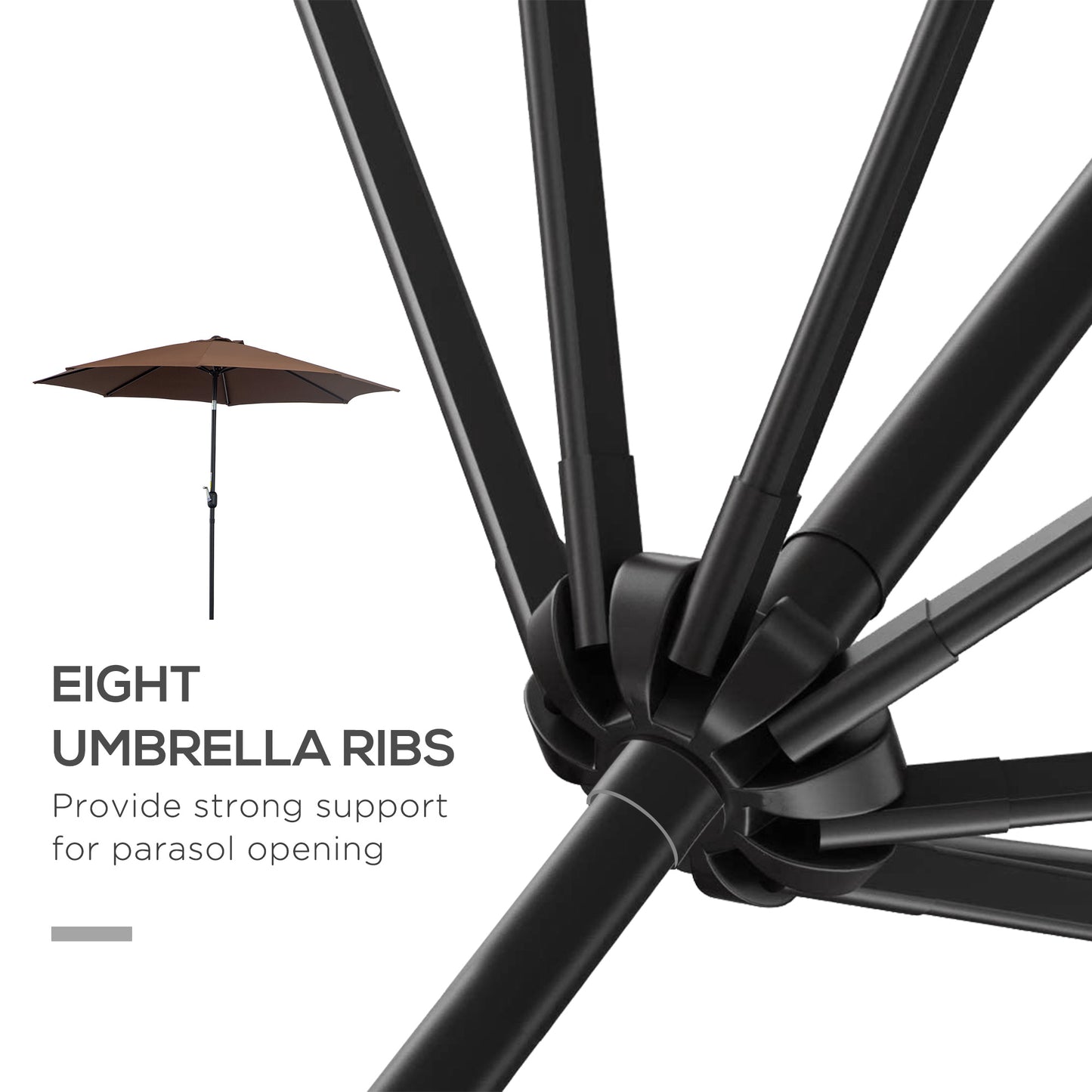 Steel Frame Round Market Patio Sun Umbrella Garden Parasol Outdoor Sunshade Canopy,  3x2.45m (Coffee)