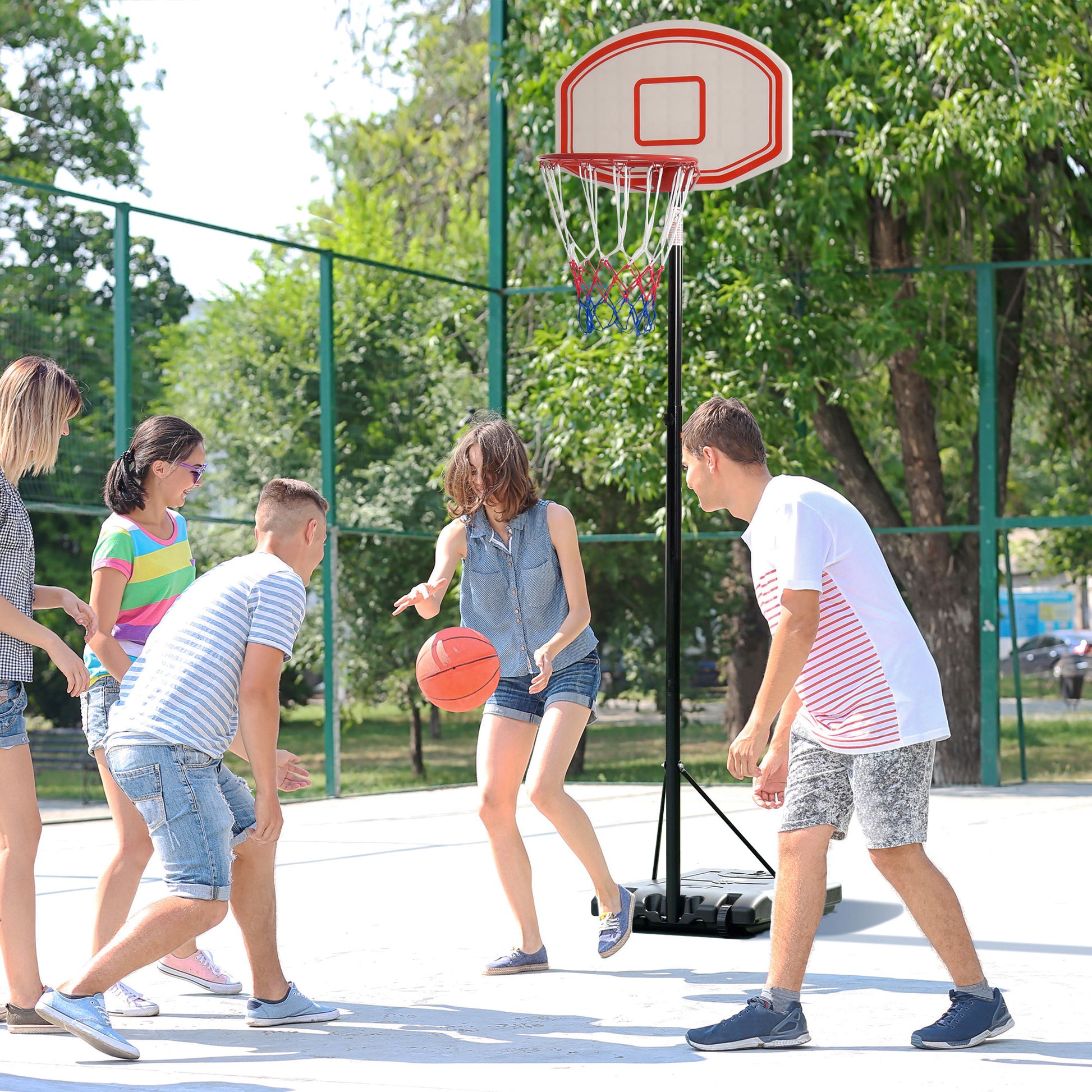 HOMCOM Basketball Hoop and Stand, Portable. 175-215cm Adjustable Height Sturdy Rim Hoop w/ Large Wheels Stable Base Net Free Standing 