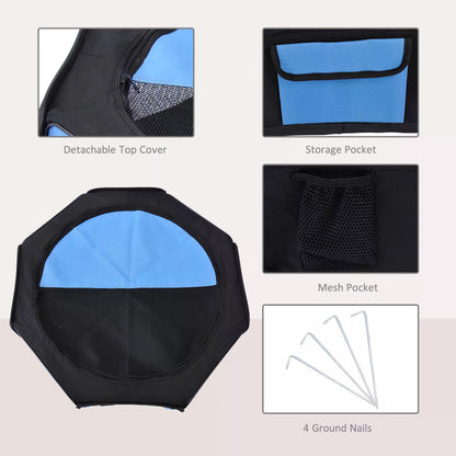 Fabric Pet Dog Playpen 8 panels Portable Octagon Shape Blue/Black Pet Playpen