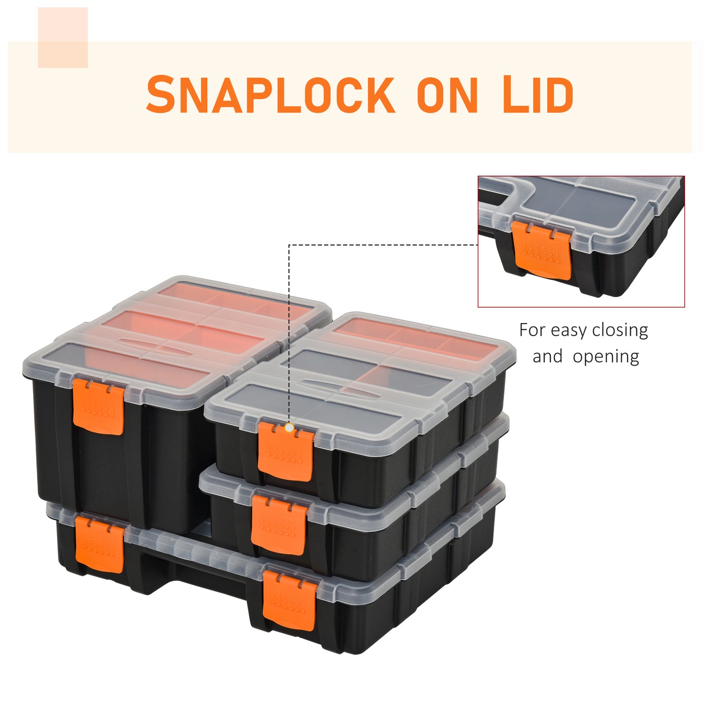 PP 4-Pack Size Variety Tool & Hardware Storage Boxes Black/Orange