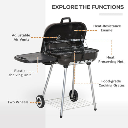 Portable Charcoal Steel Grill 22" BBQ Picnic Camping Backyard Cooking Smoker Heat Control W/Wheels Shelves