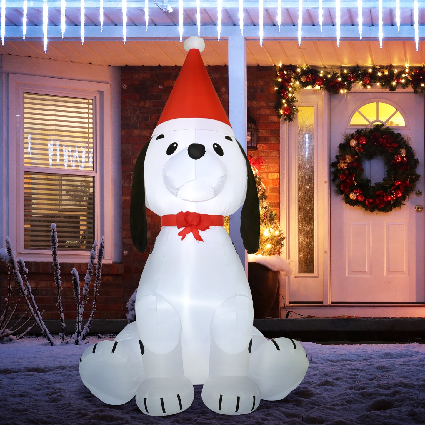 HOMCOM 1.8m Inflatable Christmas Puppy Dog Wearing Santa Hat Lighted Outdoor Decoration Blow Up Decor for Holiday Indoor 