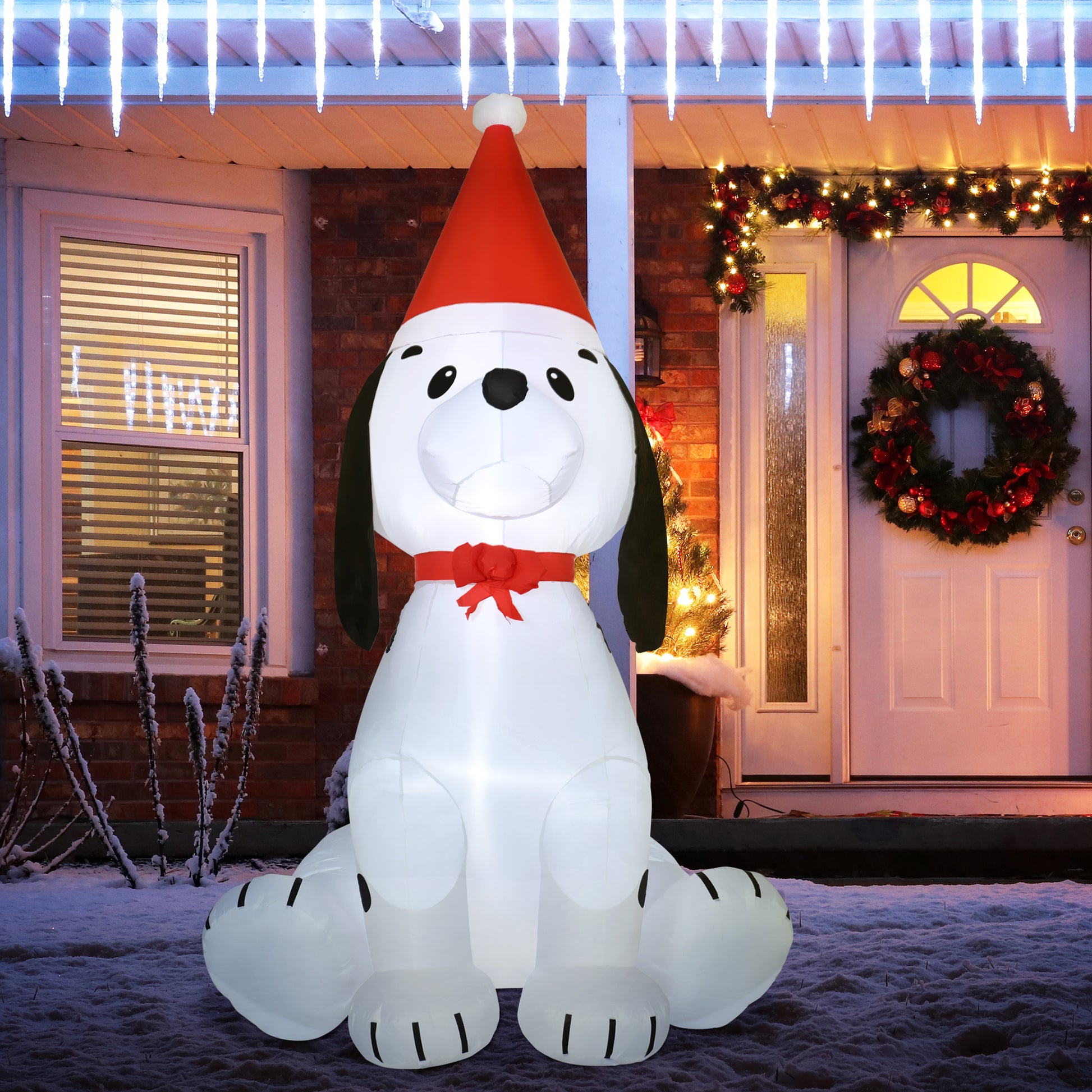 HOMCOM 1.8m Inflatable Christmas Puppy Dog Wearing Santa Hat Lighted Outdoor Decoration Blow Up Decor for Holiday Indoor 