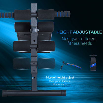 Sit-up Bench, Sit-up Machine, Hight Adjustable, Steel Frame, 4 cm Back Cushion, -Black/Blue