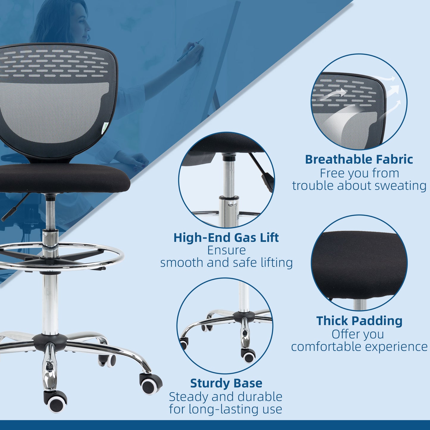 Standing Desk Chair, Mesh with Lumbar Support Grey