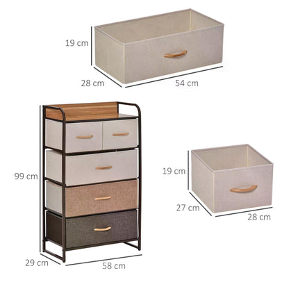 5 Drawer Chest of Drawers Foldable Drawers with Steel Frame Wooden Top for Bedroom Hallway Closets