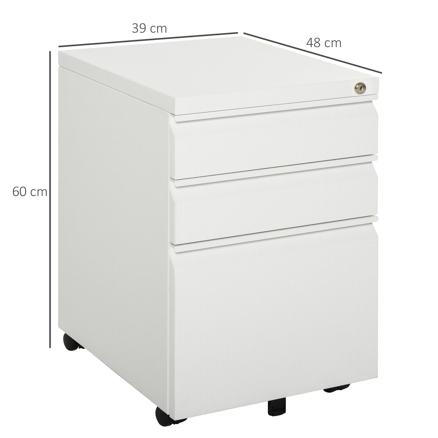 Office Storage Cabinets Mobile Filing Cabinet Lockable Meta with 3 Drawers and Anti-tilt Design