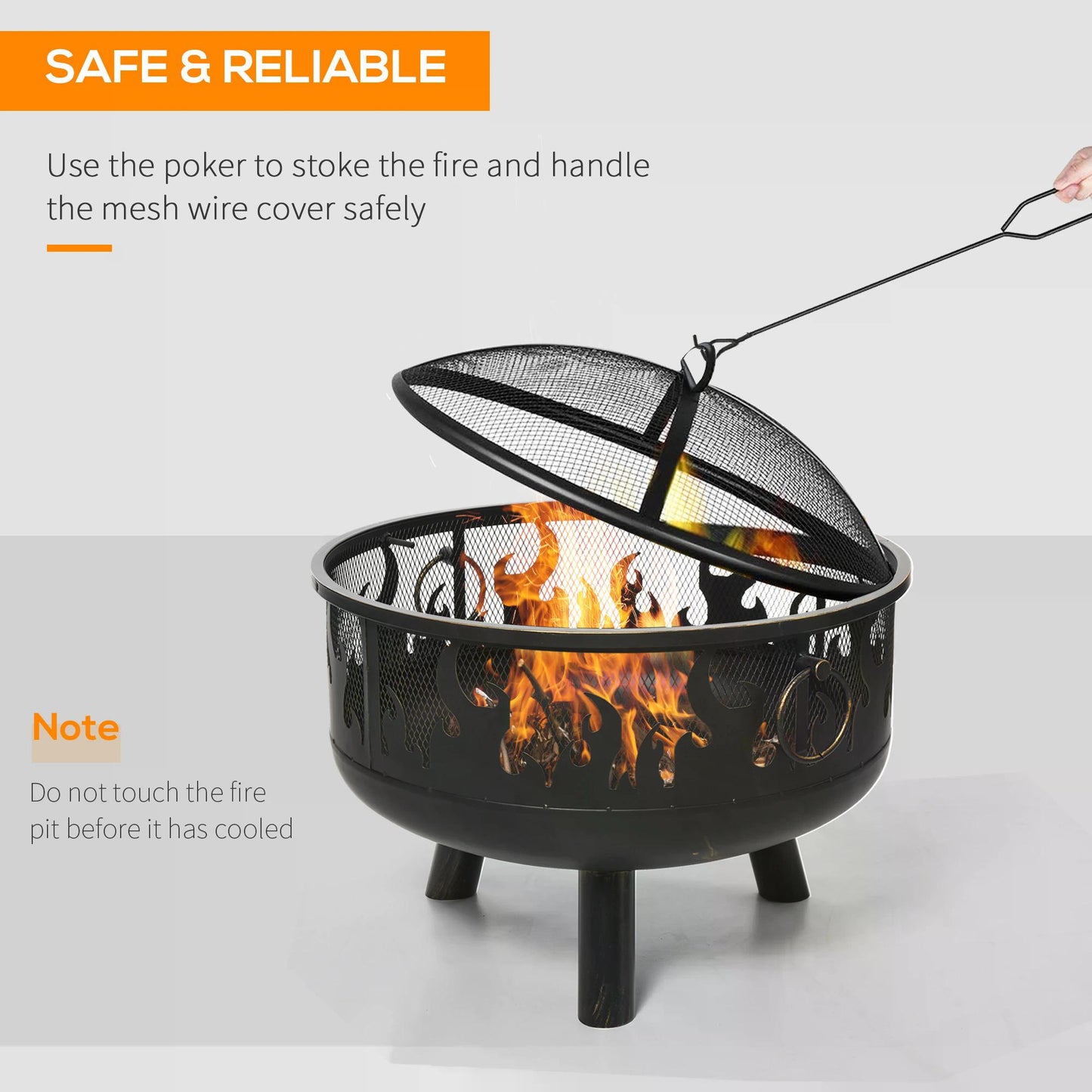 2-in-1 Outdoor Fire Pit with Cooking Grate Steel BBQ Grill Bowl Heater with Spark Screen Cover