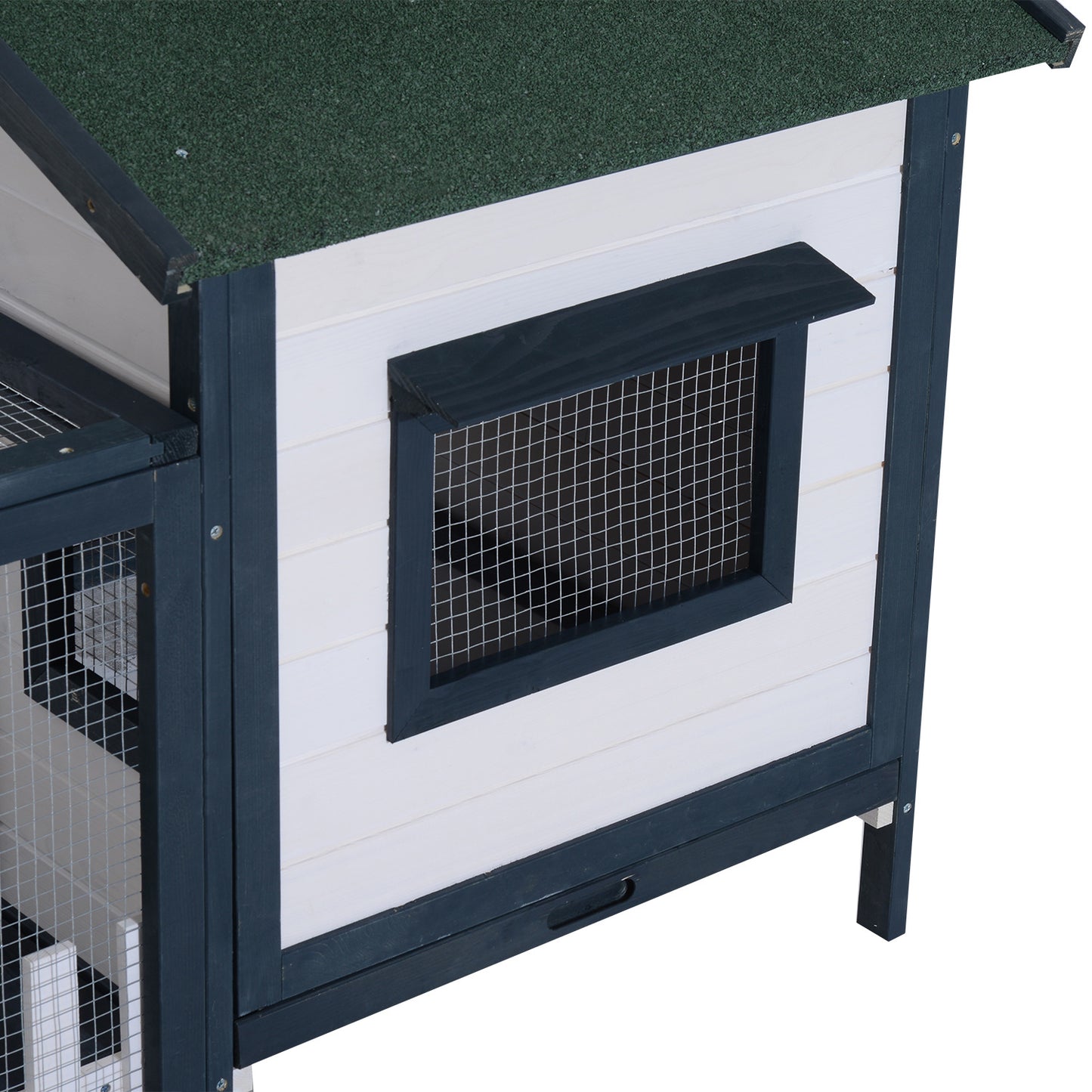 Fir Wood Rabbit/Hen Hutch W/ Running Front Yard-Green/White