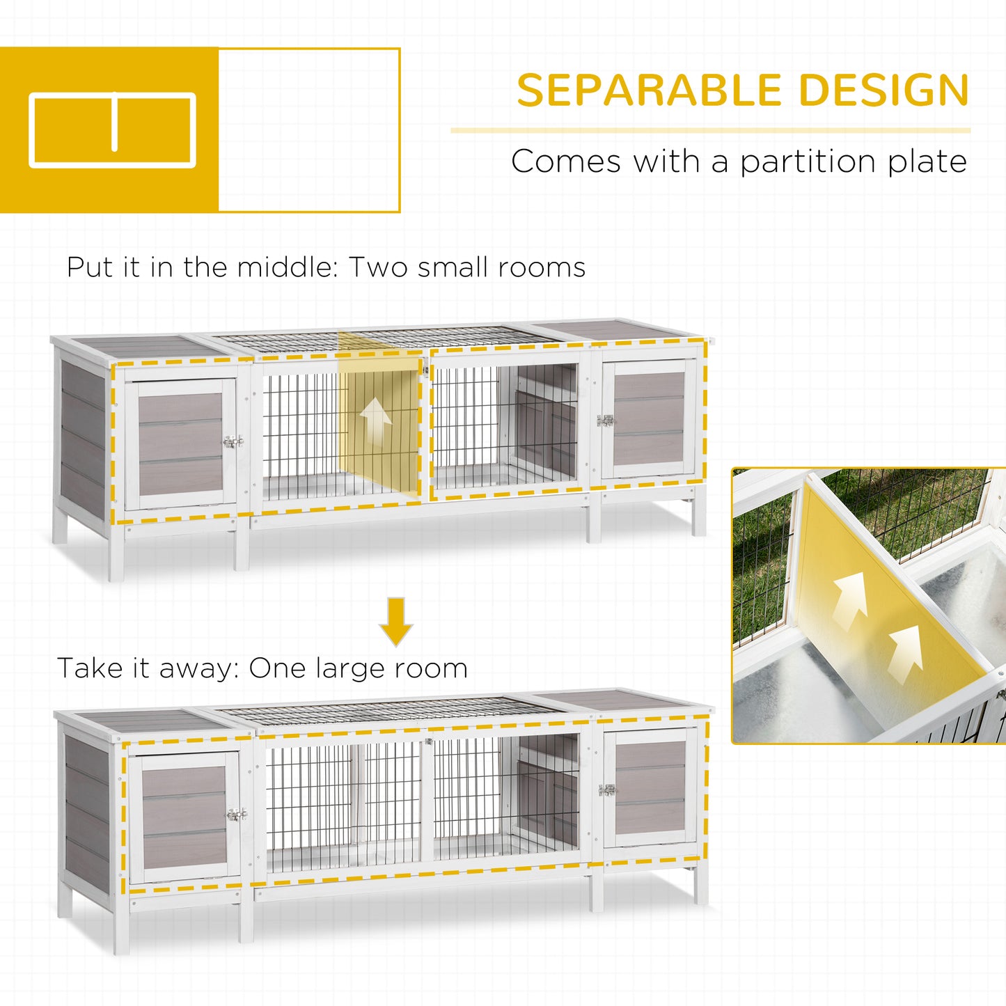 Bunny House Indoor, with Slide-out Tray, Grey