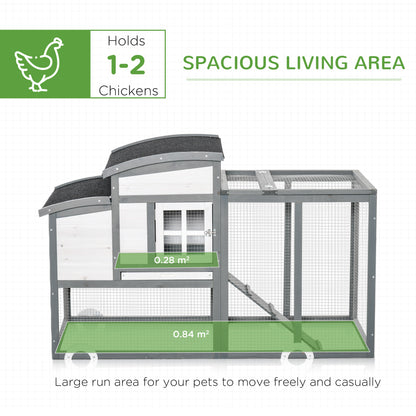 Hen Coop w/ Run Hen House Wooden Poultry Cage w/ Nesting Box Removable Tray Openable Roof Outdoor 140 x 67 x 88.5cm