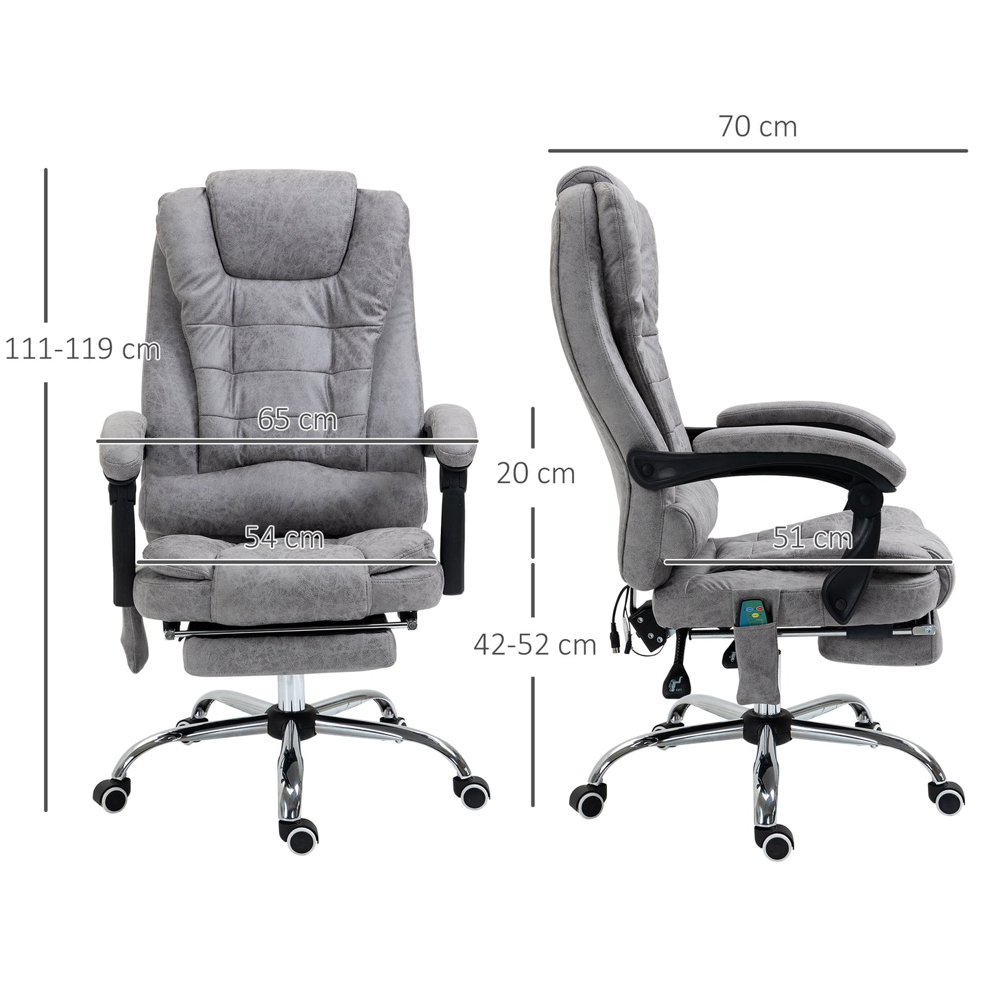 Massage Executive Office Chair Heated 6 Points Vibration Adjustable Swivel Ergonomic High Back Desk Chair Recliner Grey