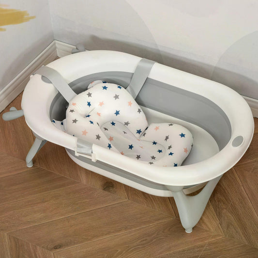 HOMCOM Foldable Bath Tub, for Baby, Ergonomic w/Temperature-Induced Water Plug Non-Slip Support Leg Portable for 0-3 Years,white