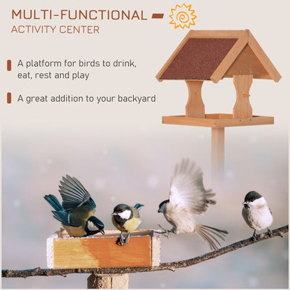 Wooden Bird Feeder Table Freestanding with Weather Resistant Roof Cross-shaped Support Feet