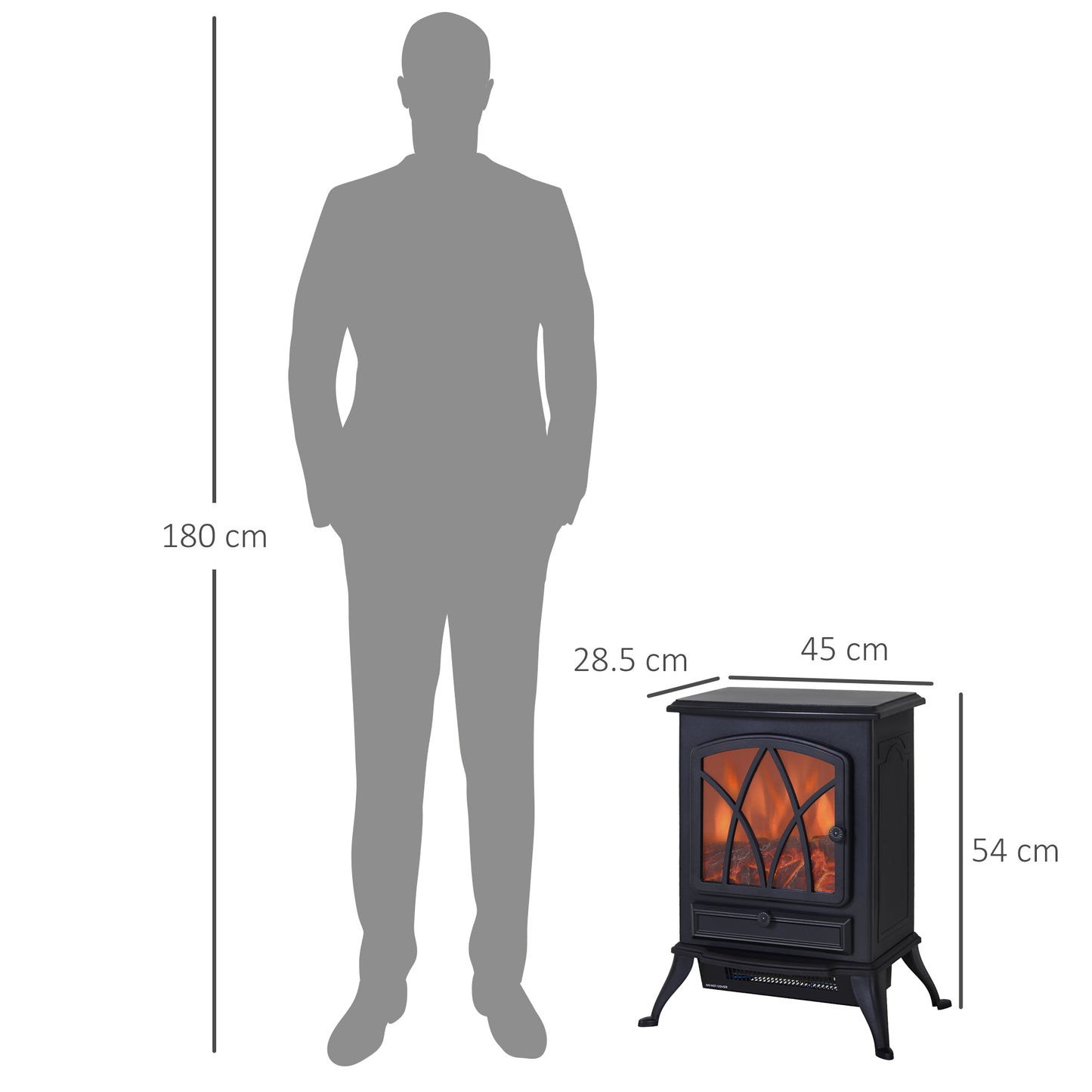 1850W Flame Effect Electric Free Standing Fireplace W/Fan and Log Burning Stove Heater-Black