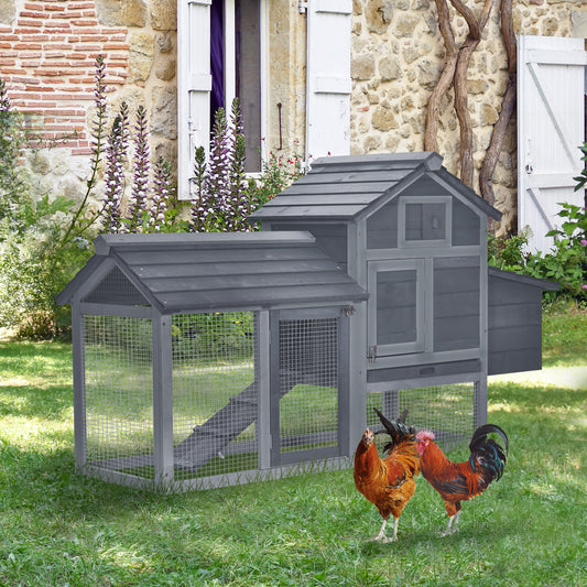 PawHut Solid Wood Enclosed Outdoor Backyard Chicken Coop Kit with Nesting Box,Grey 