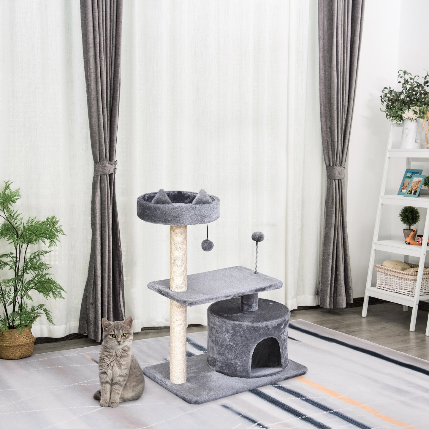 81cm Cat Tree Cat Tower Scratching Post Climbing Tree for Kitten Activity Center Grey