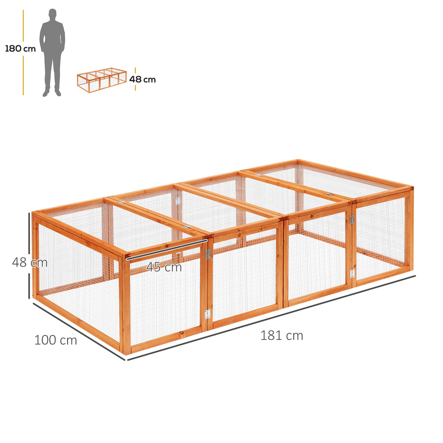 Rabbit Hutch W/ Mesh Wire, 181Lx100Wx 48H cm-Wood