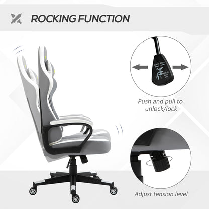 Ergonomic Gaming Chair w/ Lumbar Support, Headrest, Rocking Function, 360° Swivel, Grey White