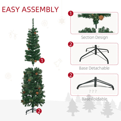 5.5ft Narrow Christmas Tree, Tall Pencil Slim with Realistic Branches, 412 Tip Count and 21 Pine Cones, Pine Needles Tree