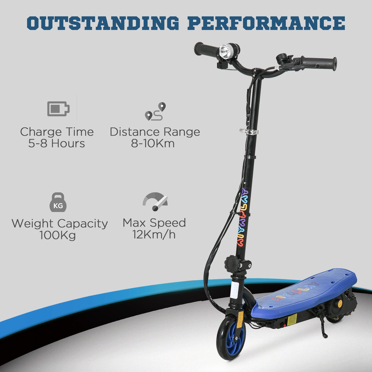 Foldable Childrens Electric Scooter, Blue, with LED Headlight, for Ages 7-14 Years