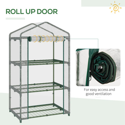 Small Green House, 3 Tier, Portable, Garden Grow House w/ Roll Up Door & Wire Shelves 69L x 49W x 125H cm Clear