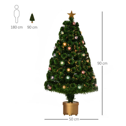 3FT Prelit Artificial Christmas Tree Fiber Optic Holiday Home Xmas Indoor Decoration with Golden Stand Green