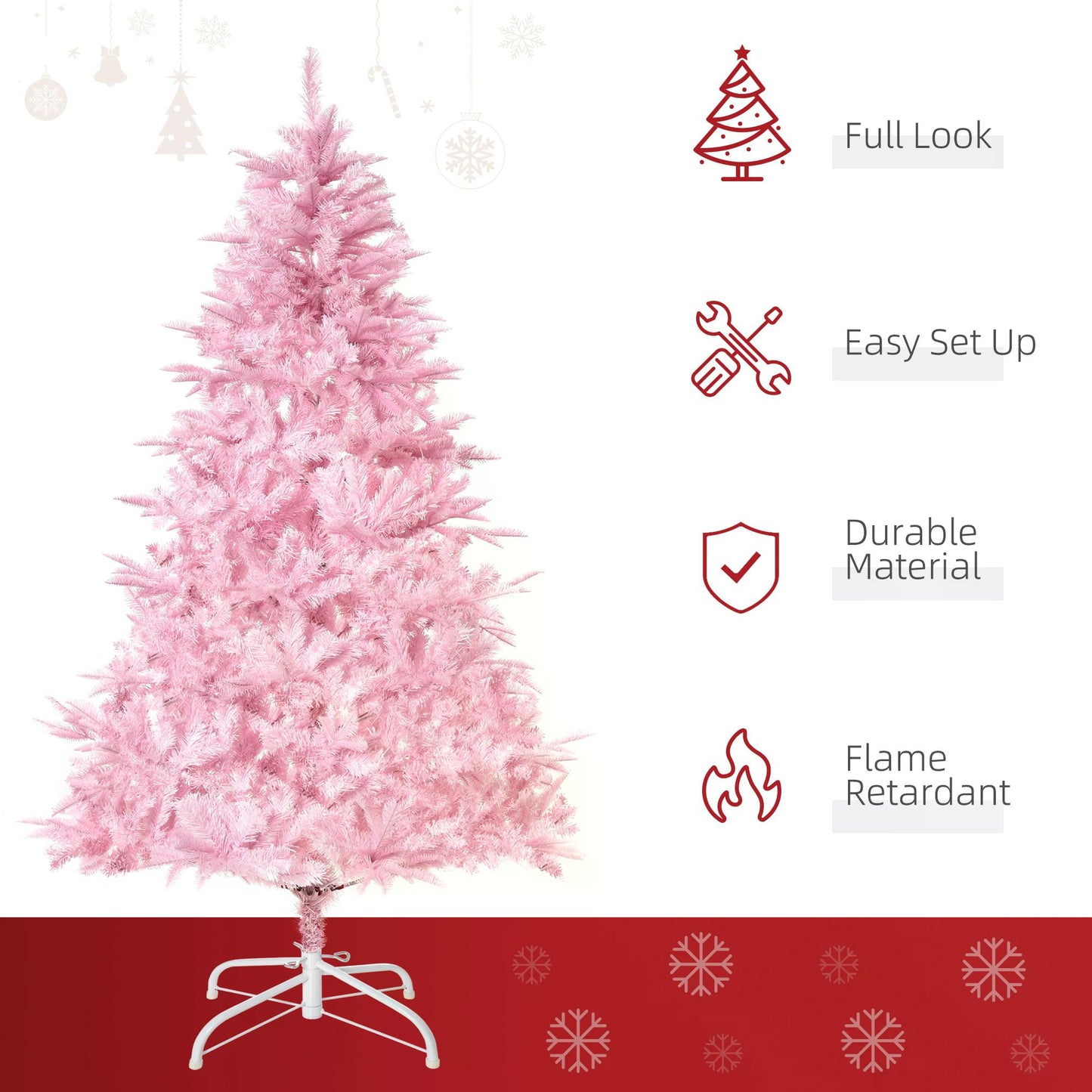 Pink Christmas Tree, 5FT Artificial Christmas Tree, Holiday Xmas Holiday Tree Decoration with Automatic Open for Home Party