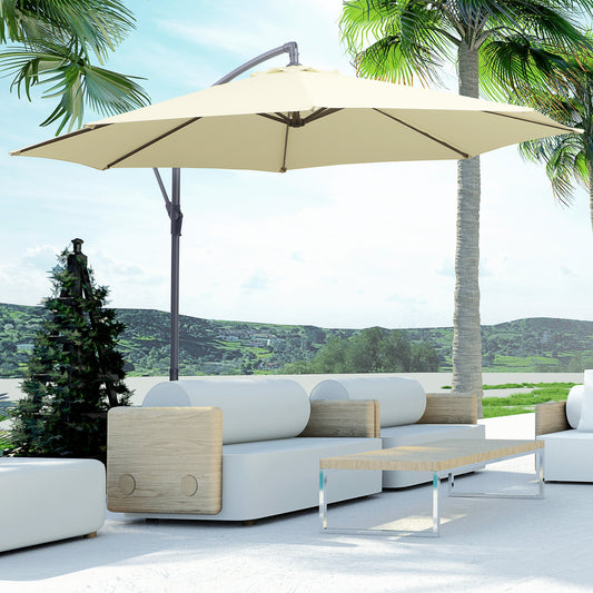 Outsunny 3m Banana Parasol-Biege / Homcom 3m Garden Parasol Sun Shade Patio Banana Hanging Rattan Set Umbrella Cantilever Cream 