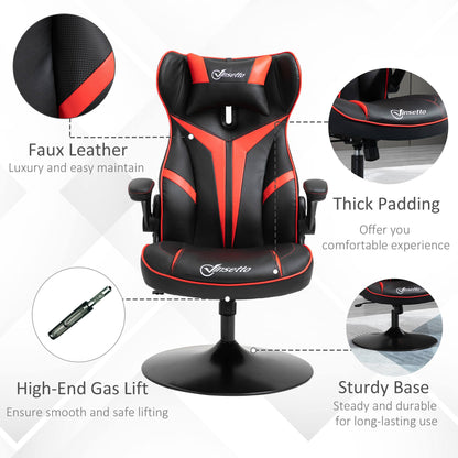 Black Red Gaming Chair, Faux Leather with Flip-up Armrests, 360° Swivel Base, Headrest, Red