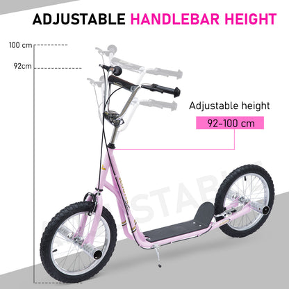 Big Wheel Scooter, Bicycle Scooter, for Kids, Hight Adjustable, Pneumatic 16" Tyres, Max Load 100KG,  Pink