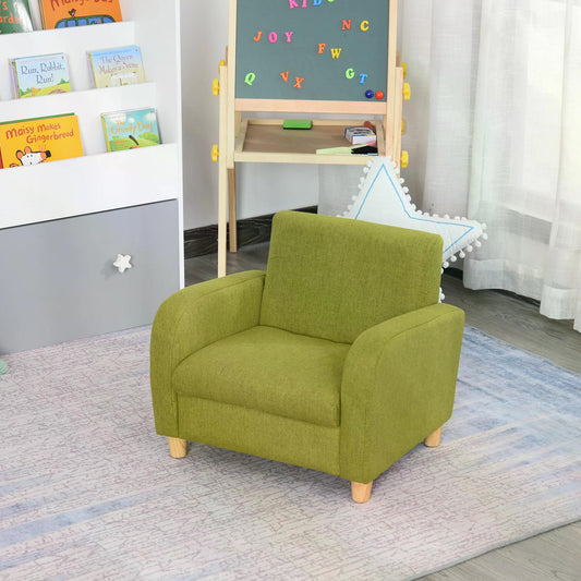 HOMCOM Childrens Armchair, Toddlercouch, Wood Frame, Linen Armchair - Green