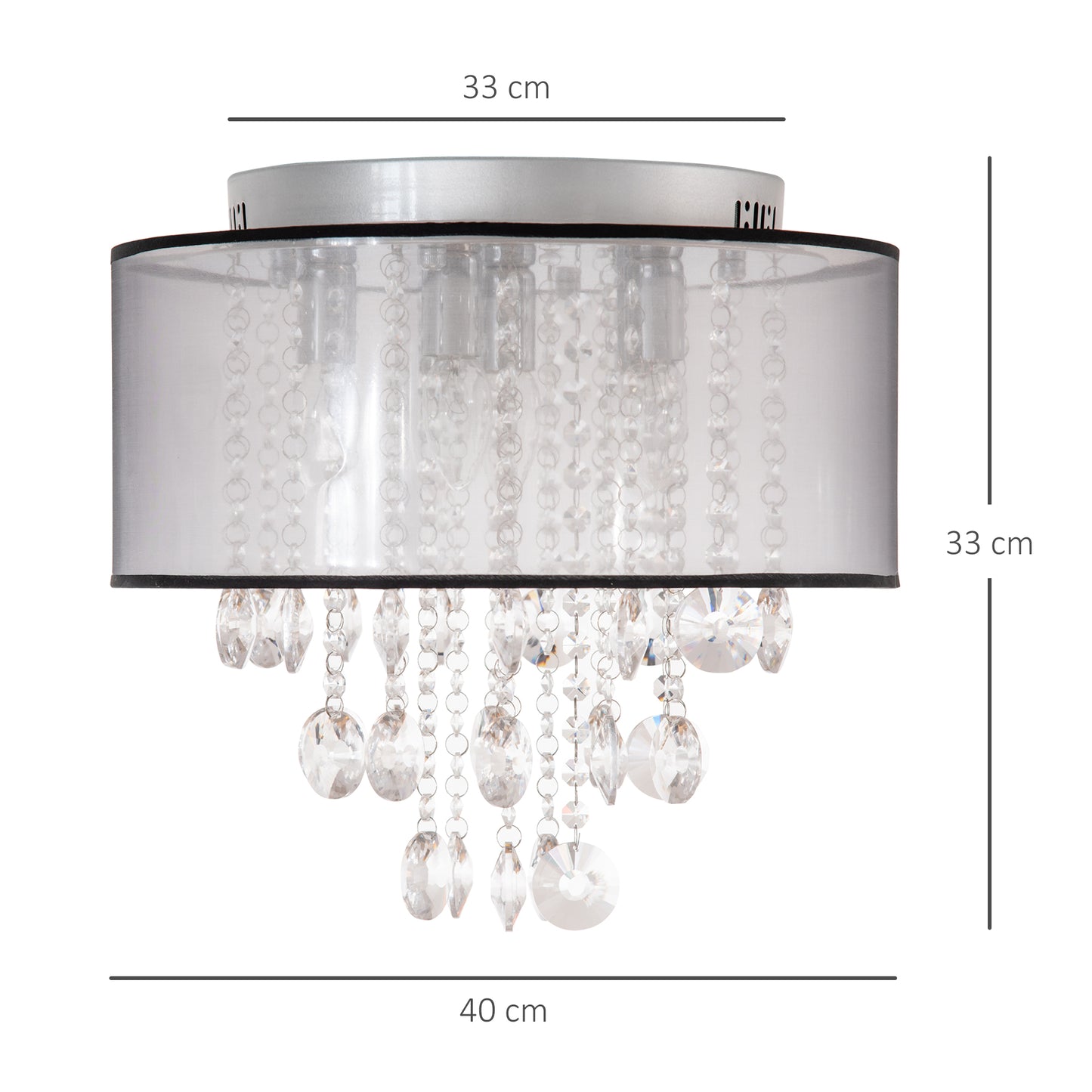 Small Living Room Ceiling Lights, Modern Crystal Chandelier Flush Mount with Drum Shade for Silver