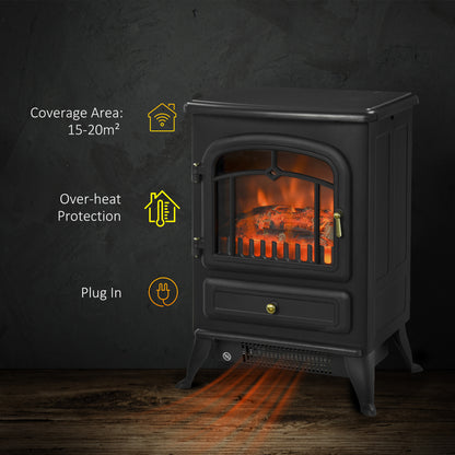 Electric Free Standing Fire Place, Flame and Wood Burning Effect, 1850W Heater-Black