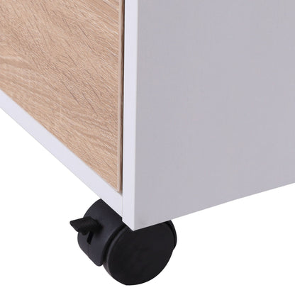 3 Drawer File Cabinet, Mobile, Lockable, MDF-Oak/White Colour