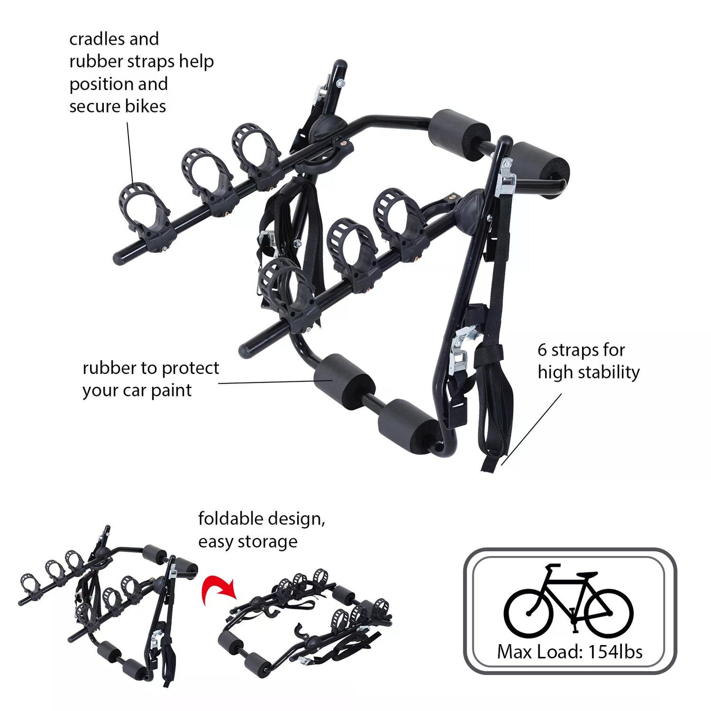 3 Bicycles Car Carrier Rack-Black