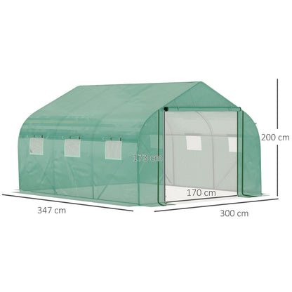 Walk-in Polytunnel Garden Greenhouse Outdoor Mesh Door Greenhouse W/ PE Cover&6 Windows 3.5 x 3 x 2m Green