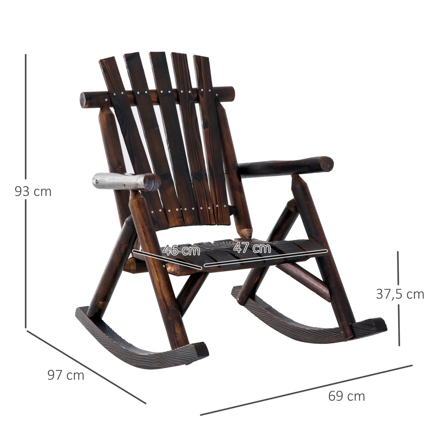 Fir Wood Outdoor Adirondack Rocking Armchair Brown