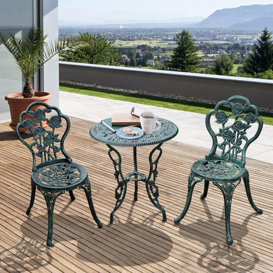 Outsunny 3 Pcs Cast Aluminum Bistro Set-Green