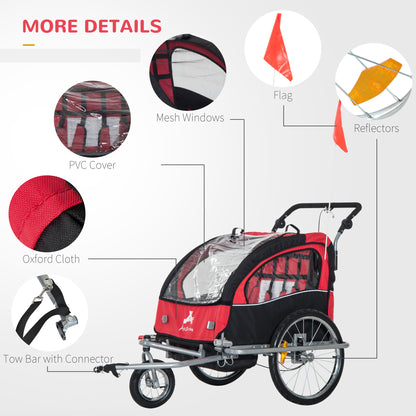 Child Bike Trailer For Kids Baby Cycle,2-Seater-Black/Red