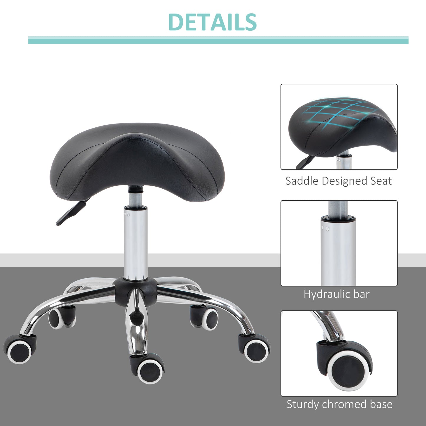 Beauty Stool, PU Leather Height Adjustable Swivel Salon Stool Black