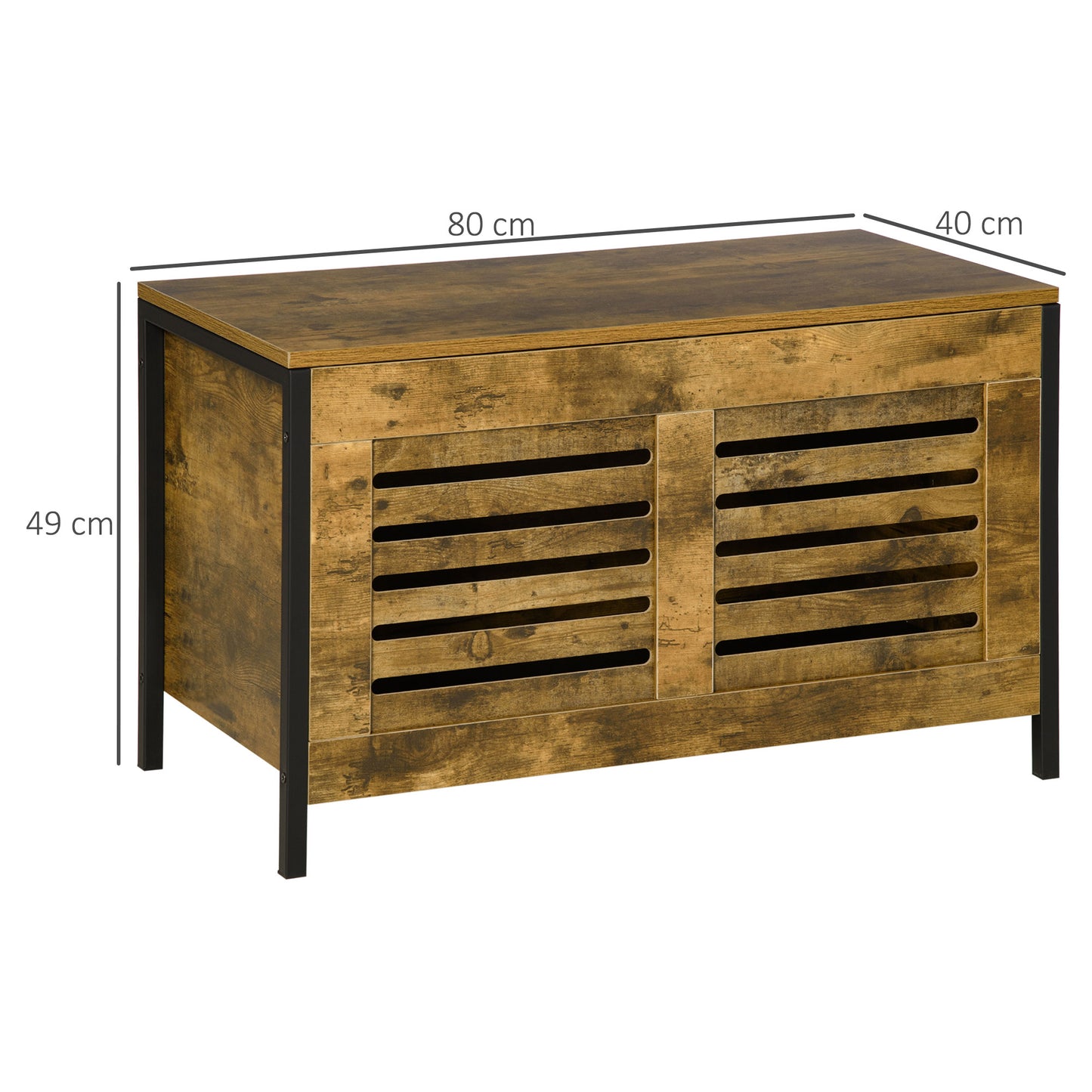 Wooden Storage Box, Industrial Storage Bench, Lift Top Storage Chest, with Lid & Louvred Cabinet Rustic Brown