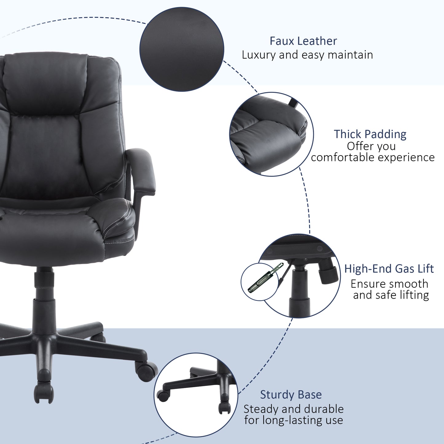 Homcom Office Chair Pu Leather Swivel Executive Armchair Pc Desk Computer Seat Height Adjustable Home Office Ergonomic Chair -Black