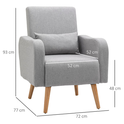 Single Seater Sofa, Fabric Armchair, Nordic Sofa Chair, 72W x 77D x 93Hcm-Grey