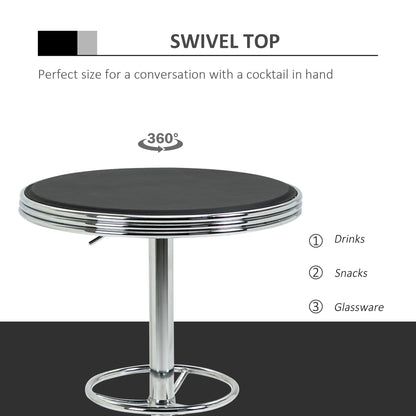 Round Height Adjustable Pub Table  bar Table Faux Leather Tabletop and Footrest