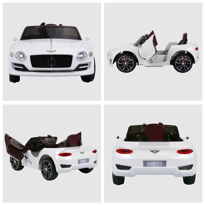 Kids Electric Ride on Car Bentley Licensed 12V Children Twin Motors with Lights Music Parental Remote Control-White  Aosom IE