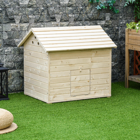 PawHut Wooden Duck House Poultry Coop for 2-4 Ducks with Openable Roof Raised Feet Air Holes Natural 