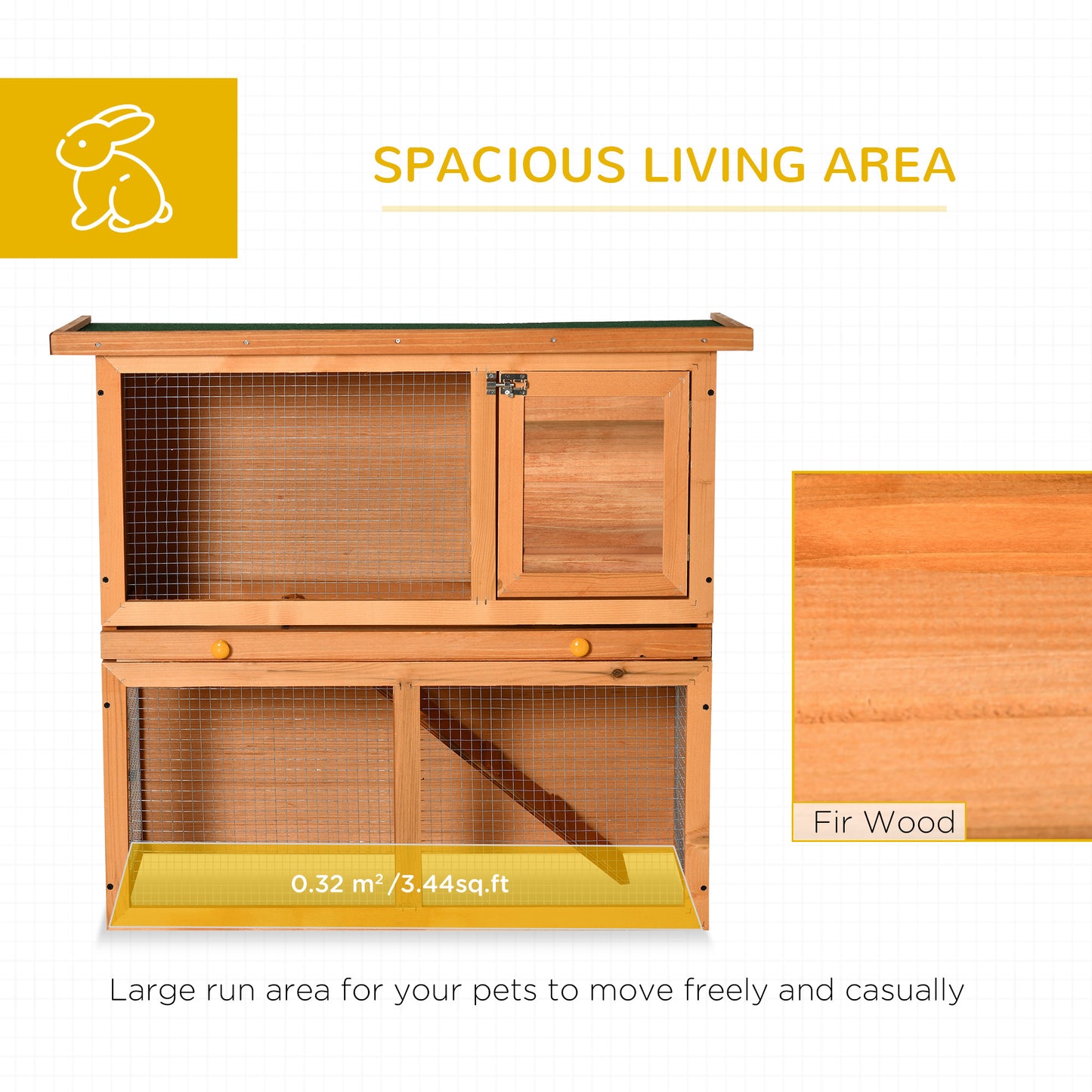 Wooden  90cm 2 Tiers Rabbit Hutch