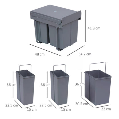 Kitchen Cupboard Bin Recycle Waste Bin Pull Out 48x34.2x41.8 cm-Grey